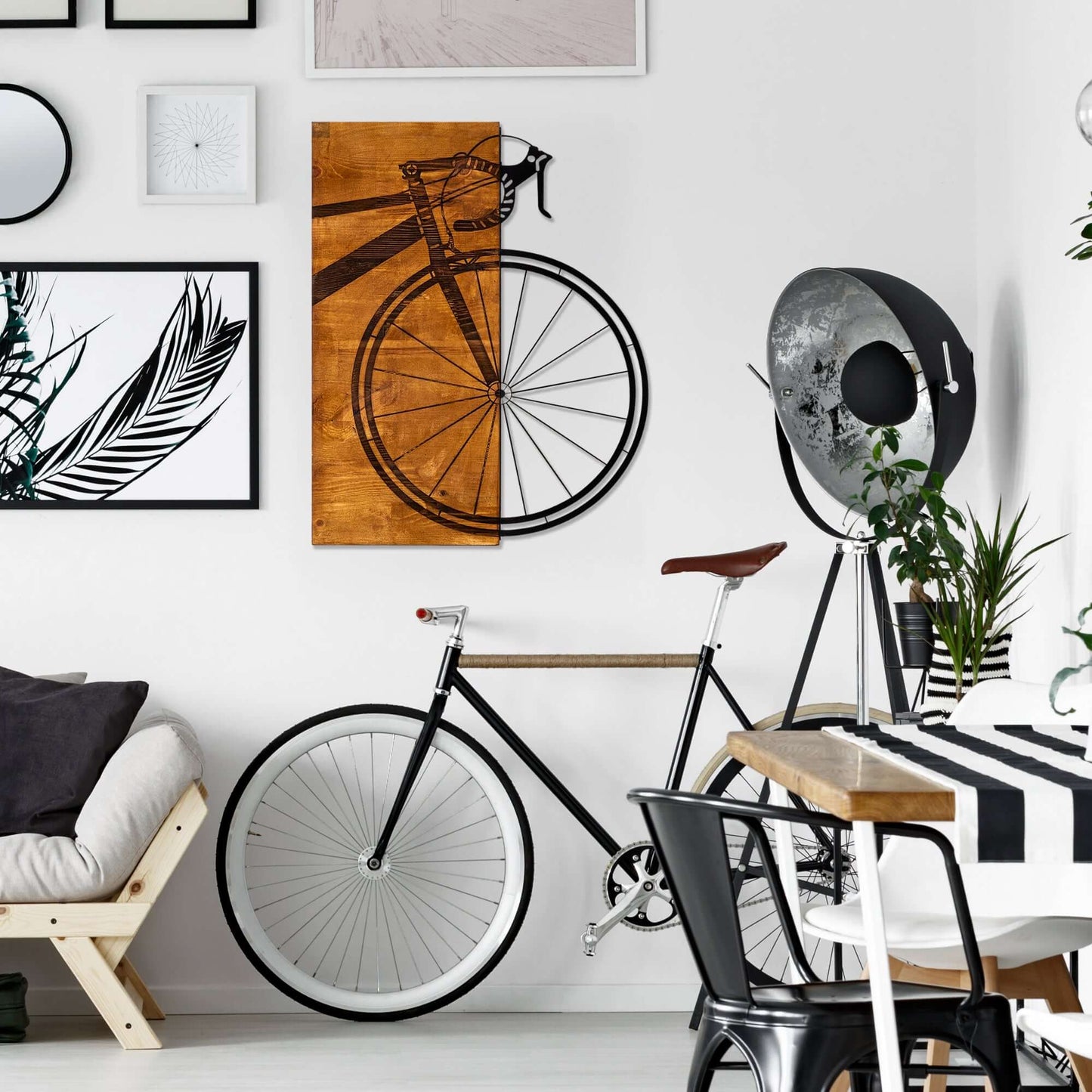 Ride in Style Wall Art with Half-Bicycle Design in Wood and Metal