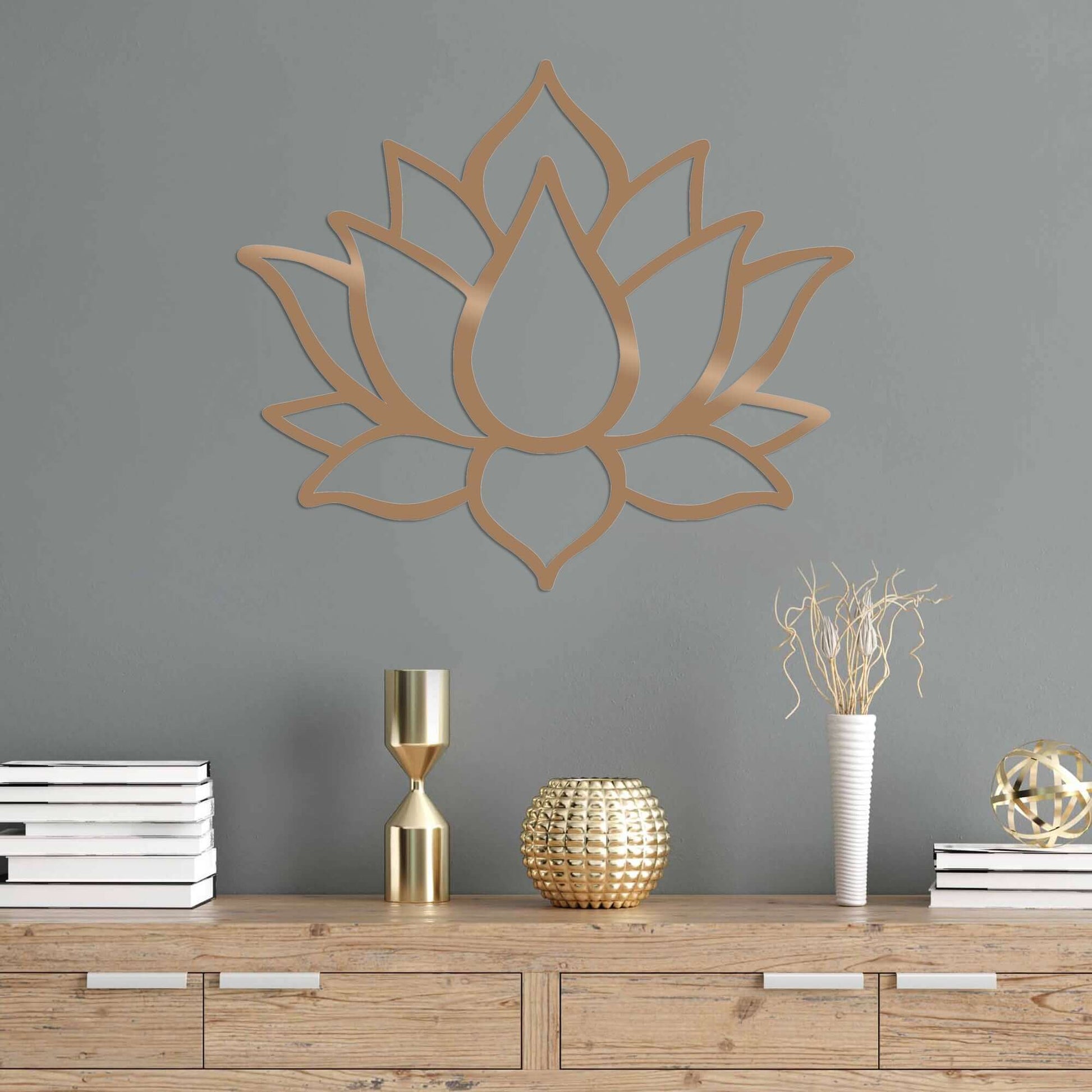 Metal lotus flower wall decor, elegant and tranquil home accent.