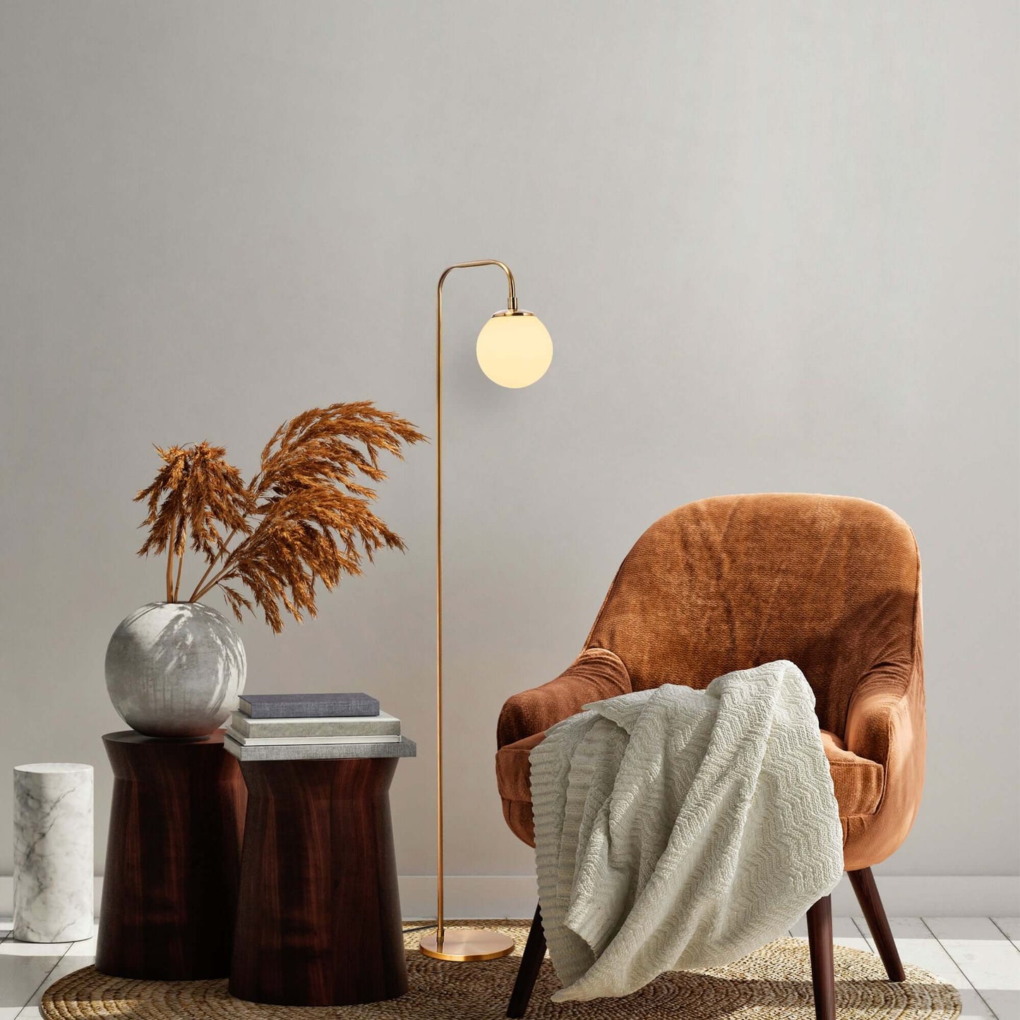 Sphere Elegance Floor Lamp with Gold Frame and Frosted Globe