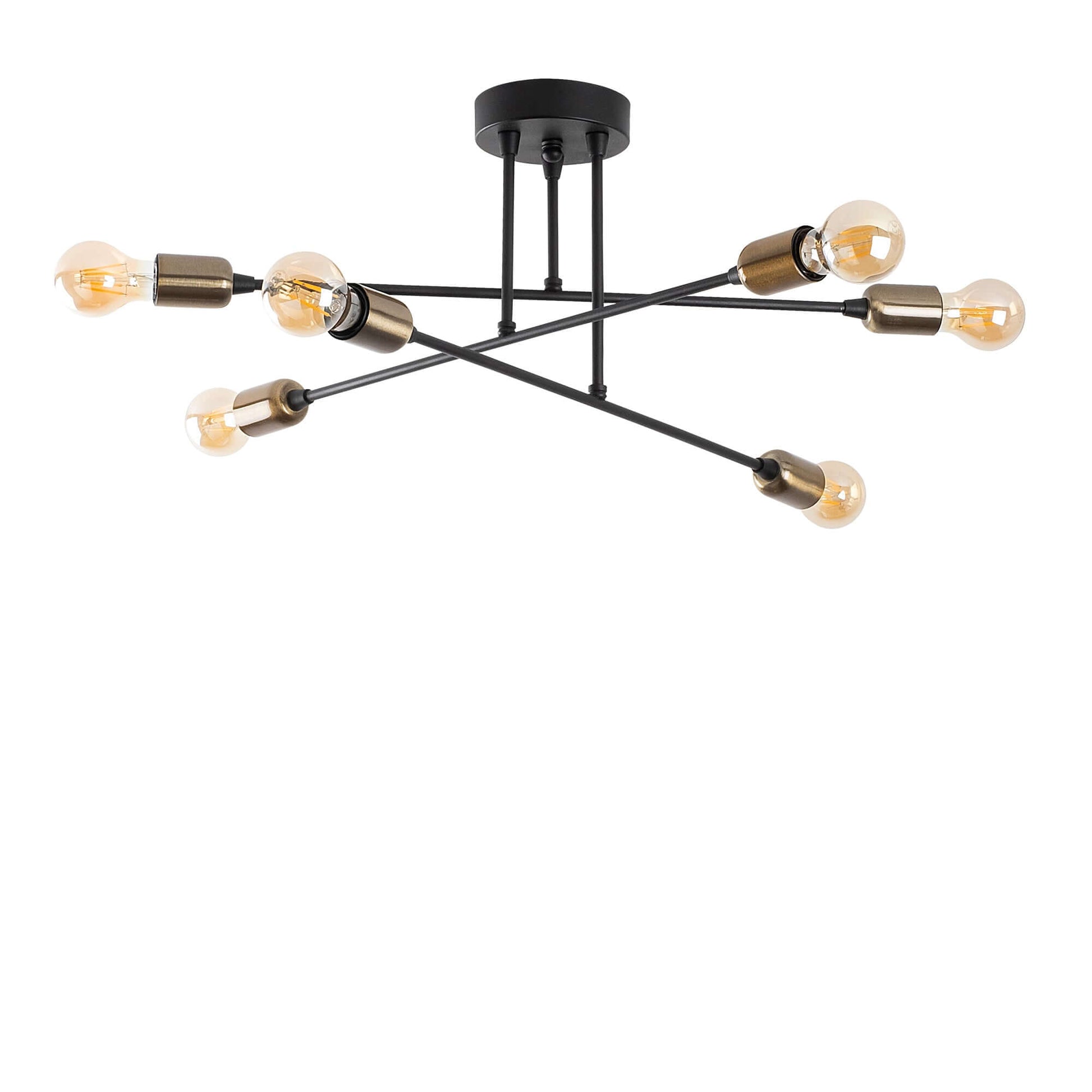 Stellar Branch Chandelier with star-shaped design and exposed bulbs on black arms.