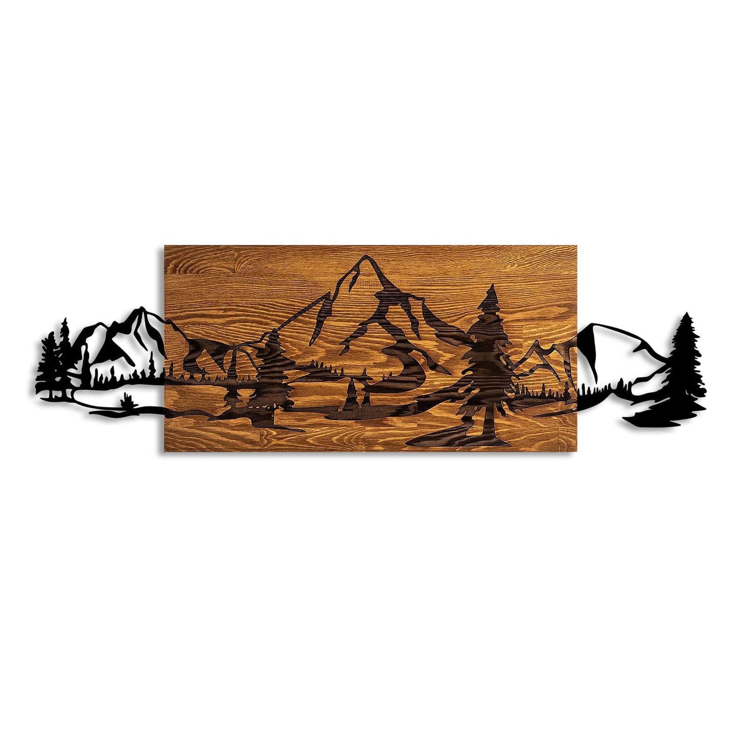 Timber Peaks Wall Art featuring wooden mountain silhouette design with metal accents.