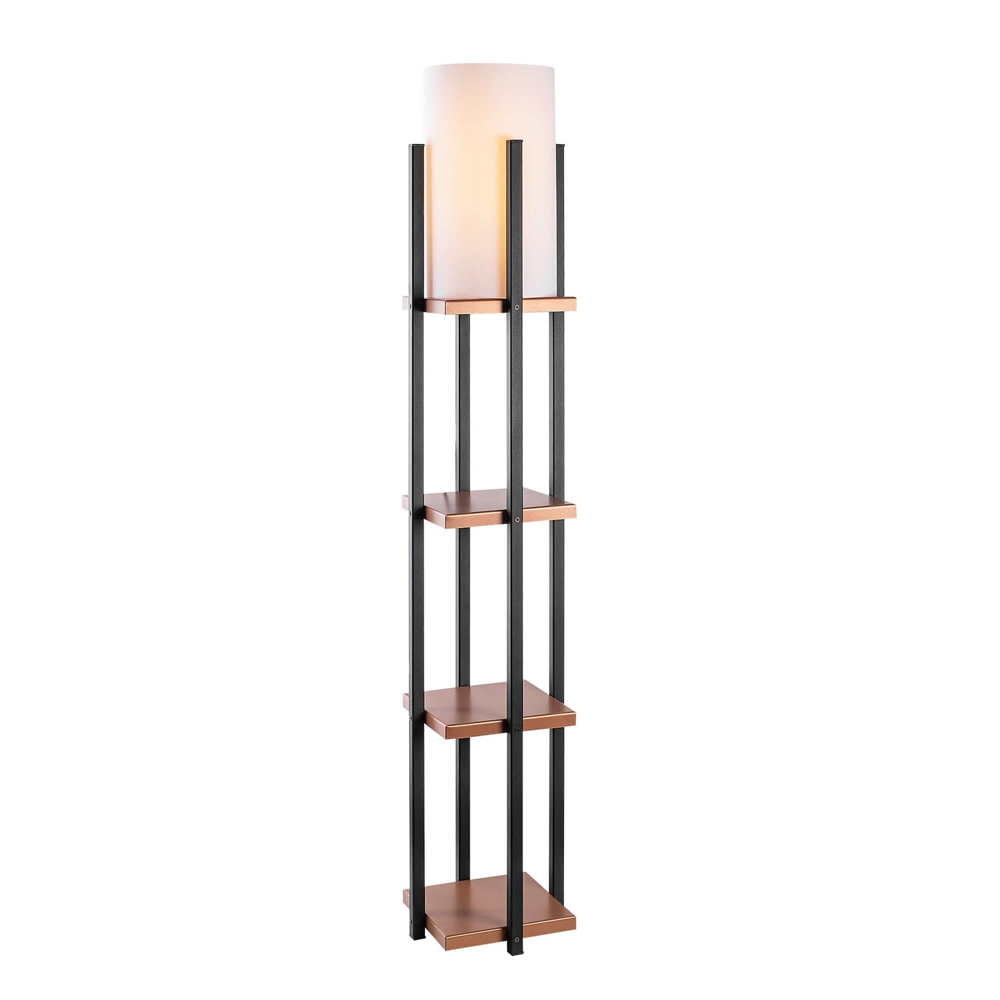 Tower Glow Shelf Floor Lamp with Wooden Shelves and Soft Warm Light