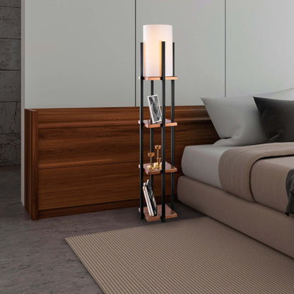 Tower Glow Shelf Floor Lamp with Wooden Shelves and Soft Warm Light