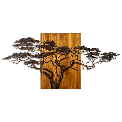 Tranquil Tree Wall Art metal design in wooden frame, nature-inspired home decor.