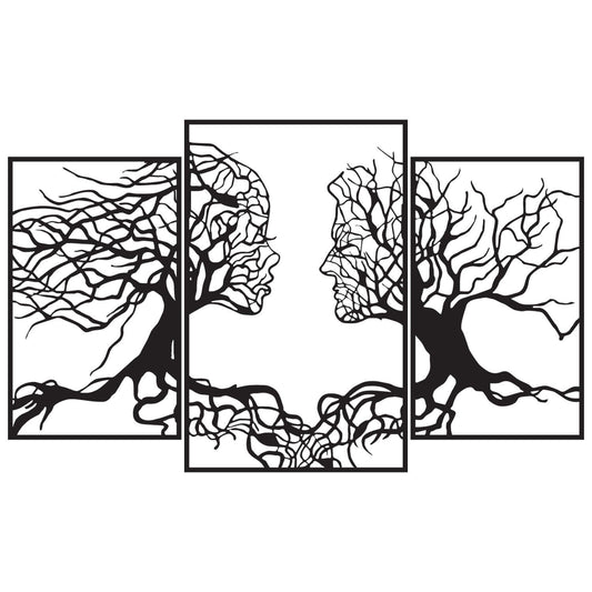 Metal wall decor featuring intricate tree branches forming human figures - Tree of Life Whisper.