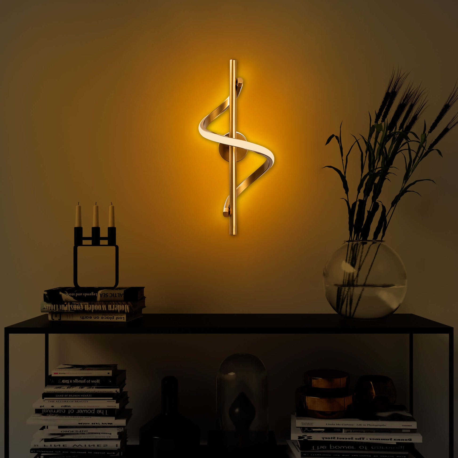 Twisted Aura Wall Light with Spiral Gold Design, Modern and Artistic Style