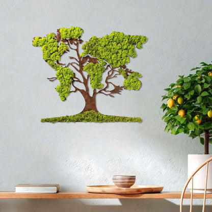 Verdant Grove metal wall art with lifelike faux moss tree design.