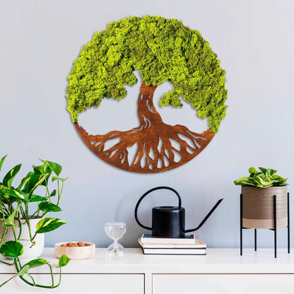 Verdant Roots Wall Art with Tree and Metal Roots, Green Foliage