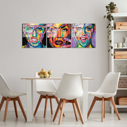 Vibrant Expressions Trio UV Glass Wall Art Set with Colorful and Quirky Designs