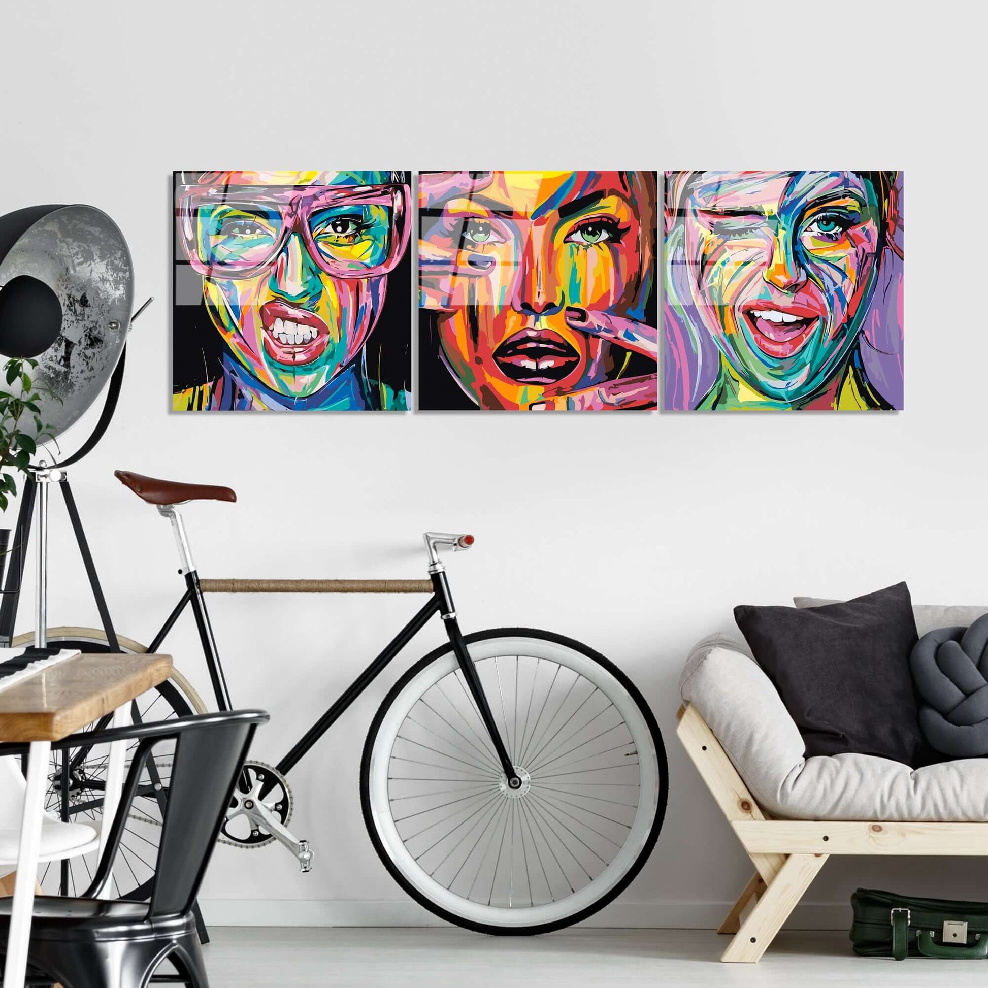 Vibrant Expressions Trio UV Glass Wall Art Set - Colorful and Quirky Home Decor Pieces