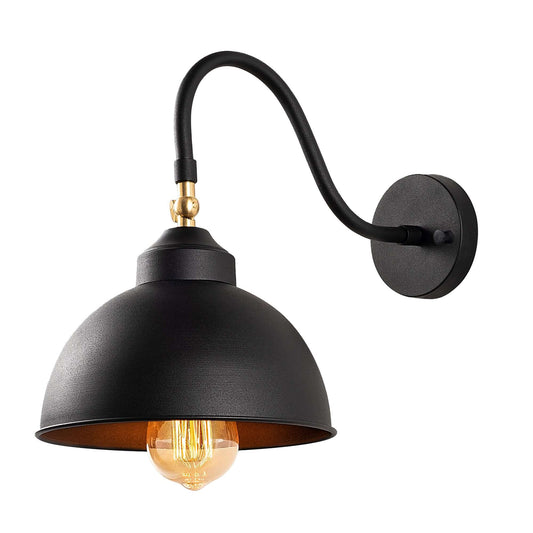 Vintage Arc Wall Sconce with dome-shaped shade and curved arm for retro-industrial look.