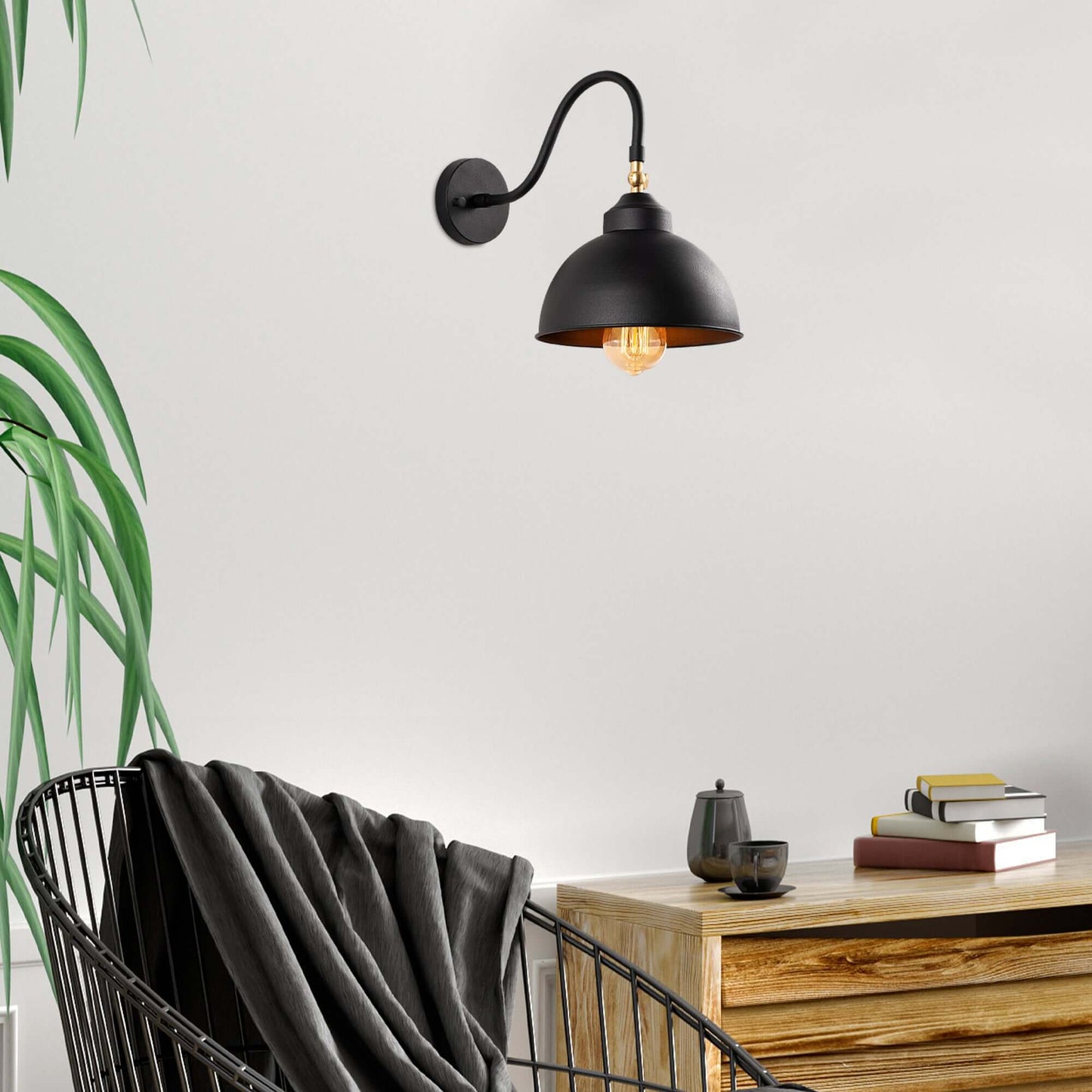 Vintage Arc Wall Sconce with Dome-Shaped Shade and Curved Arm for Retro-Industrial Look