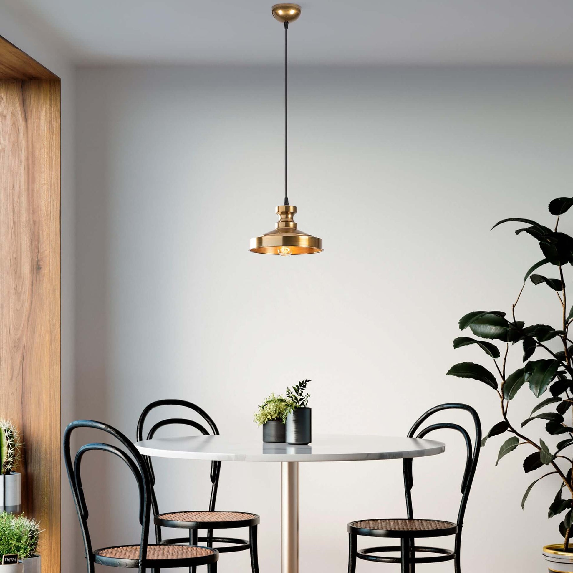 Vintage Luxe Pendant Brass with sophisticated brass finish, perfect for illuminating any room with sleek design.